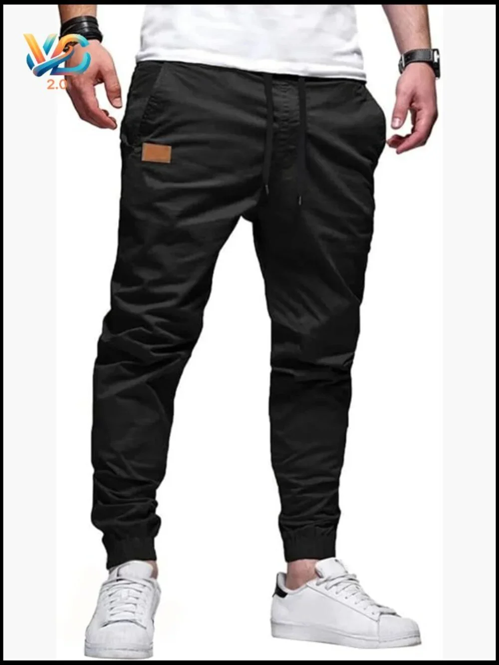Men's Cotton Joggers with Drawstring, Pockets, Tapered Leg